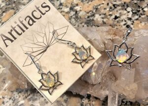 silver lotus pendant and earrings