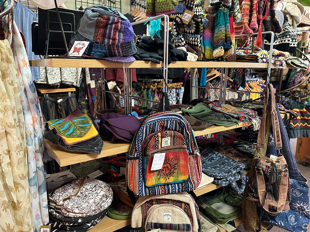 Colorful bags, purses, & scarves