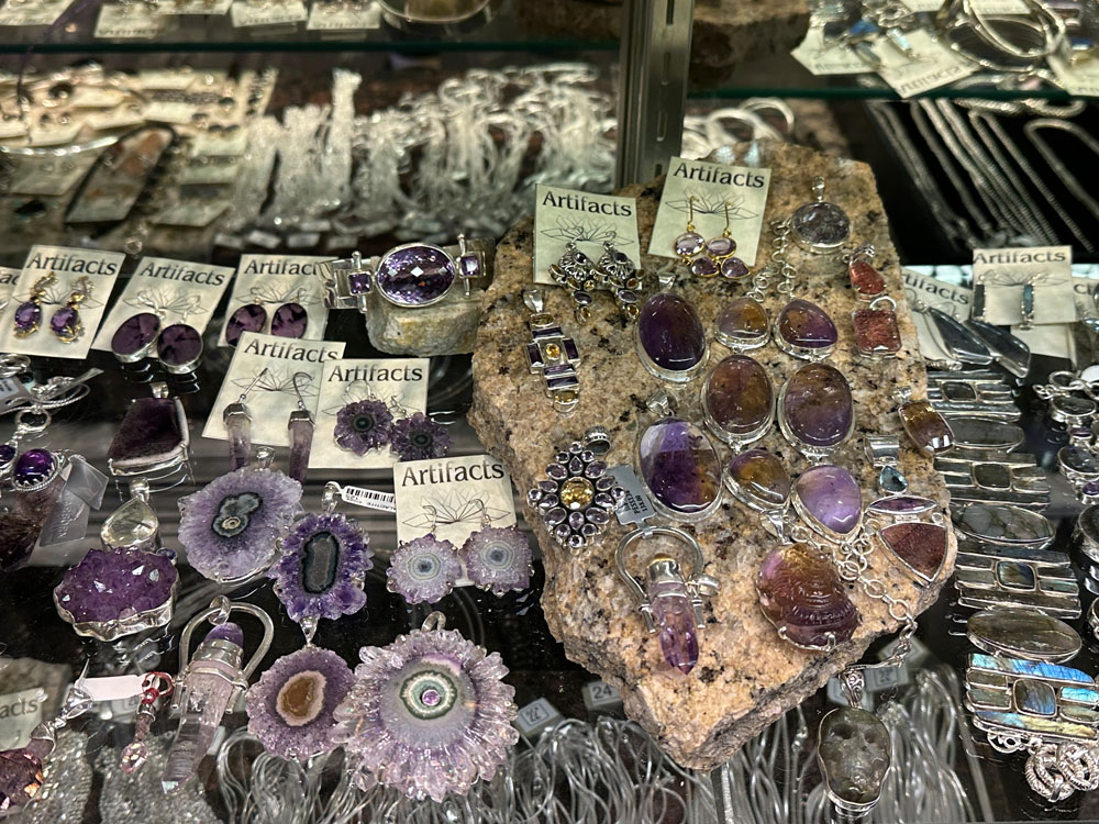 Purple and amethyst jewelry in case
