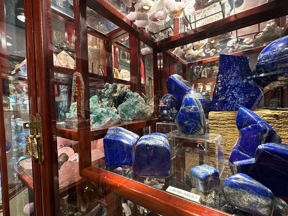 Laps Lazuli rocks in display case