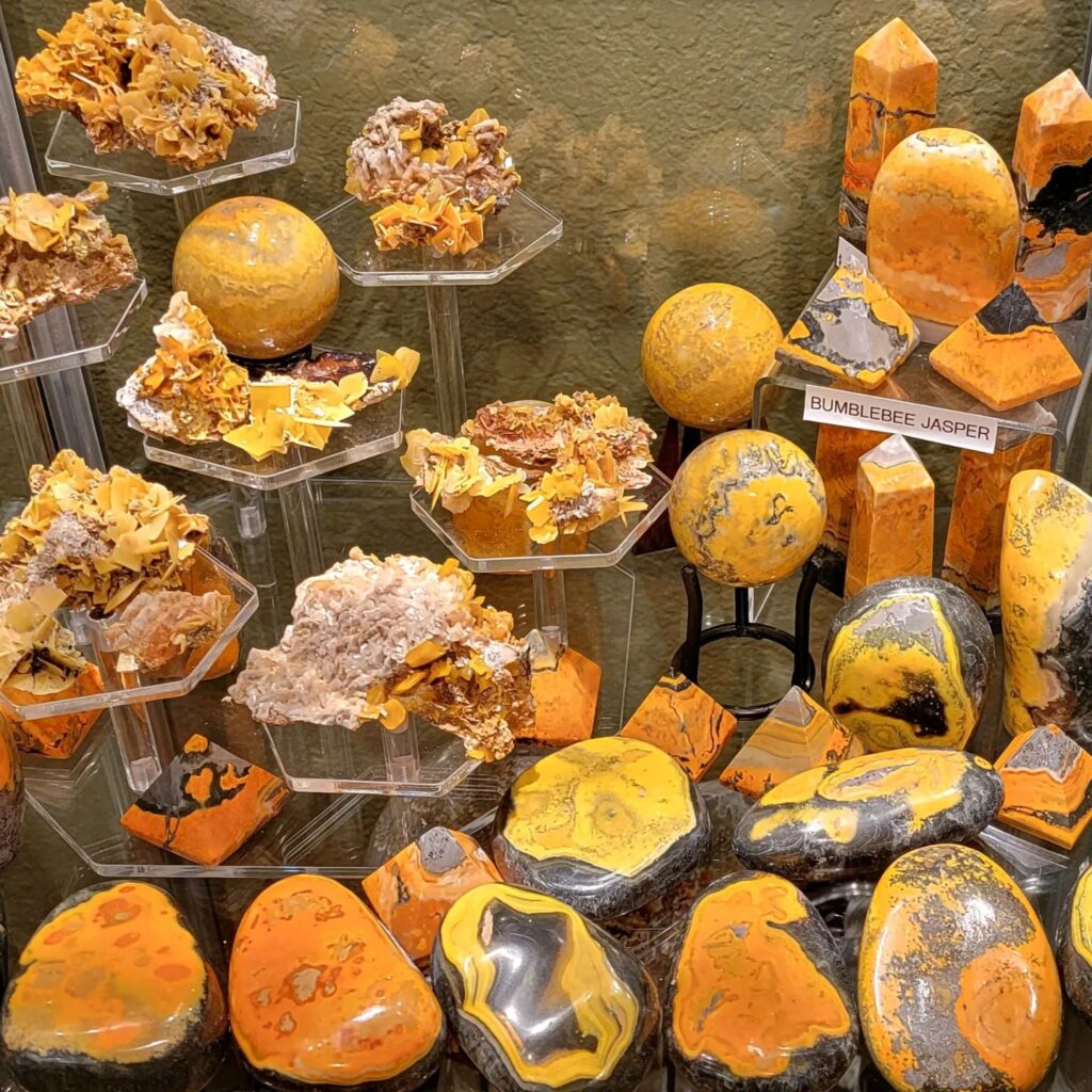 Bumble bee jasper pieces in various forms