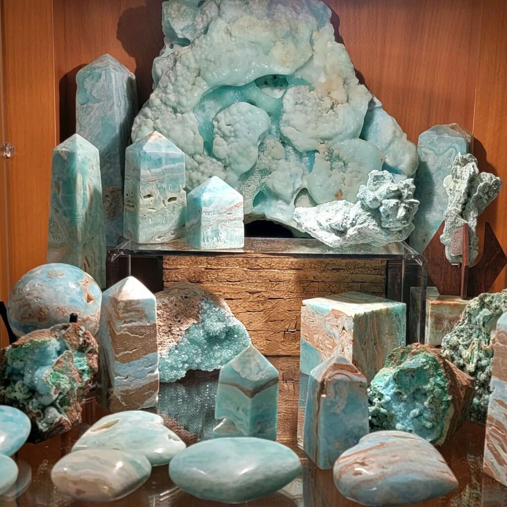 Aqua blue crystals in various shapes
